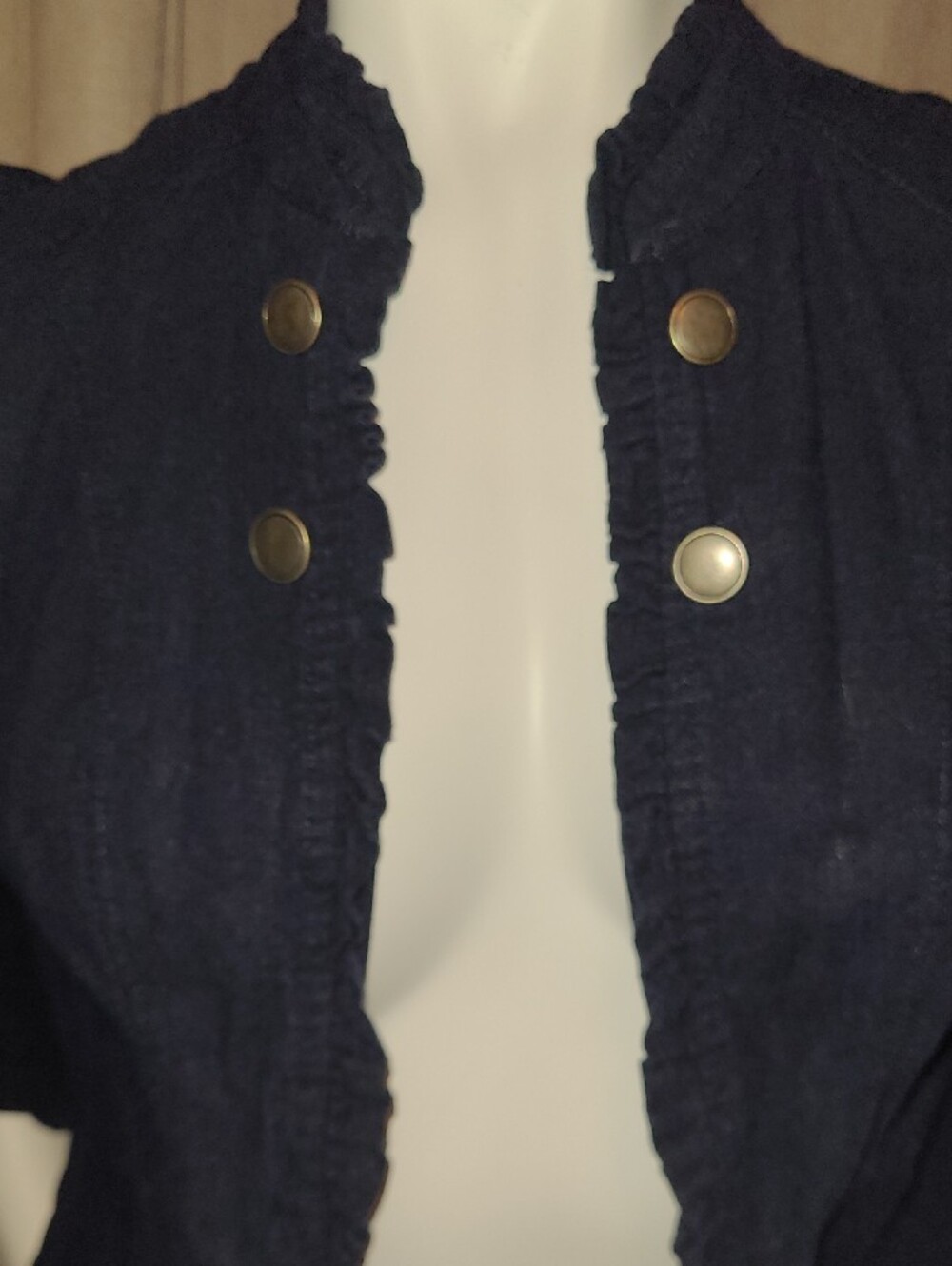 Maurices Navy Ruffled Detail Open-Front Jacket - Picture 4 of 7